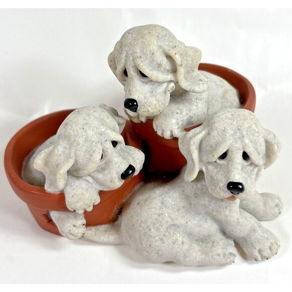 Quarry Critters Second Nature Pit Stop Puppies Flower Pot Sculpture 2001 - Picture 1 of 8